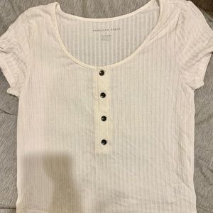 White ribbed button tee